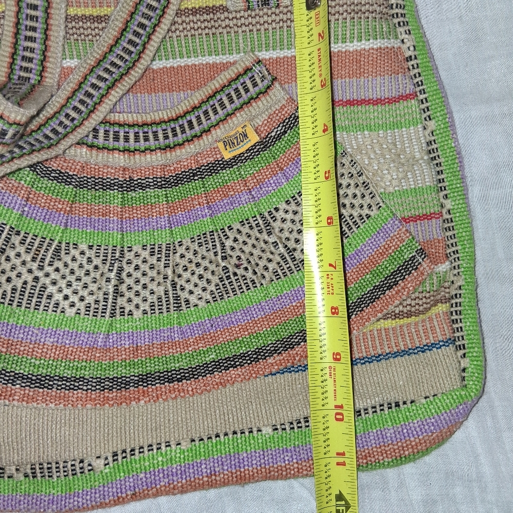 Woven Stripe Tote Bag in Beige with Green, Purple & Orange Accents - Picture 7 of 7